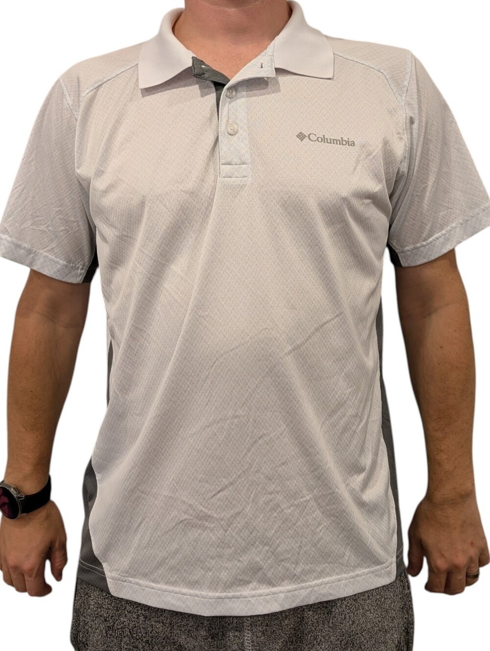 Columbia Men's Medium White Grey Performance Golf Polo Shirt